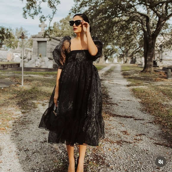 Selkie Caviar French Puff Dress Midi Black Polka Dot Organza XL NWT - Picture 13 of 14